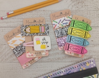 Back to school snap clips, hair clips for little girls, crayon hair clips, pencil hair clips, first day of school accessories