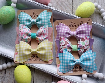 Bundle Value Pack of Easter & Spring Pinch Hair Bows on clips, Easter hair accessories for girls, pastel plaid hair bow for spring