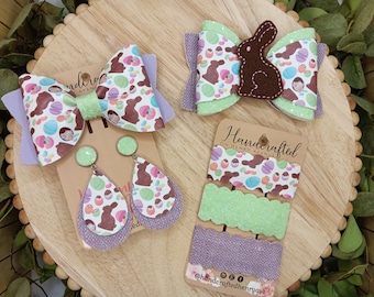 Easter Hair Accessories for Girls, Chocolate Bunny Hair Bow, Easter snap clip set, Easter mommy and me set, Easter accessories for girls