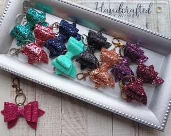 Glitter Bow Keychain Purse Charm 3.5", gift for cheer squad, dance team gift, diaper bag charm, women's accessories, bridesmaid mother gift