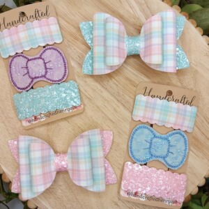 Pastel Plaid Easter Hair bows or snap clip set, Easter accessories for girls, Spring bows, coordinating sister bows, Easter basket fillers