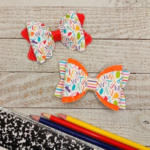 Alphabet Print Back to School hair bows, first day of school accessories, cute hair bows for school, teacher hair bows