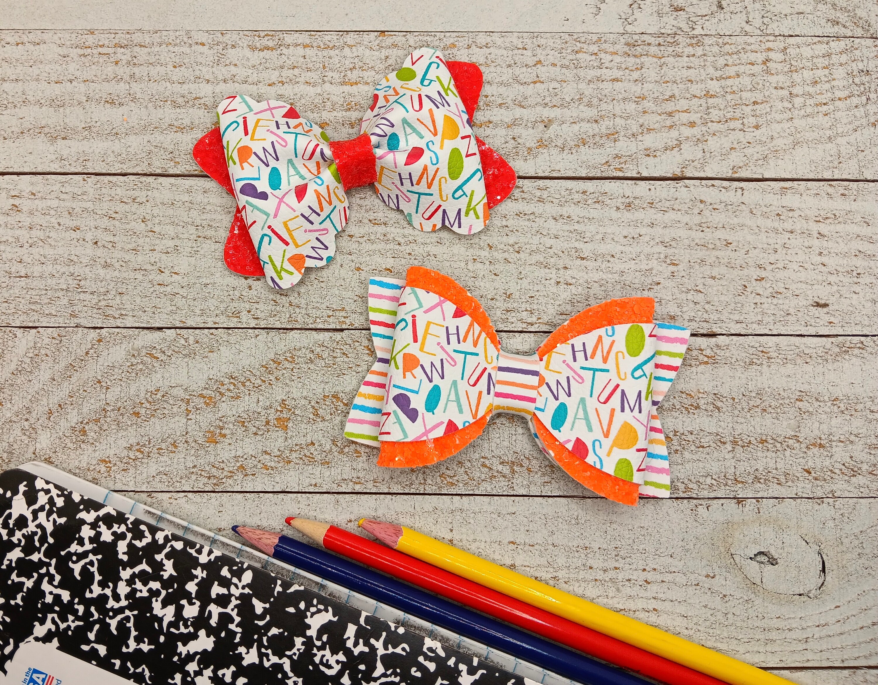 Alphabet Print Back to School hair bows, first day of school accessories, cute hair bows for school, teacher hair bows
