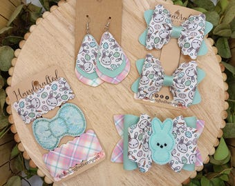 Easter Bunny Hair Bows, Easter earrings, Easter mommy & me set, Easter bunny pigtail set, Easter accessories for girls, Easter snap clips