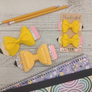Pencil Hair Bows, Back to school accessories, back to school gifts, bows for teachers, pigtail bows, first day of school accessory