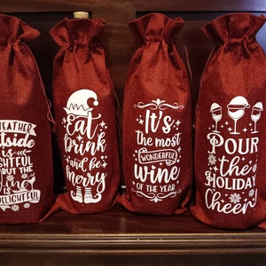 Christmas Wine Bags, Holiday Party host gift, First Christmas housewarming gift
