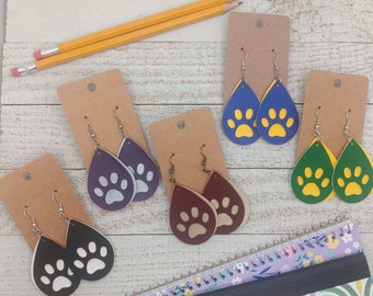 Paw Print Earrings, school mascot earrings, earrings for teachers, custom paw print earrings, earrings for dog lover, cougar panther paw