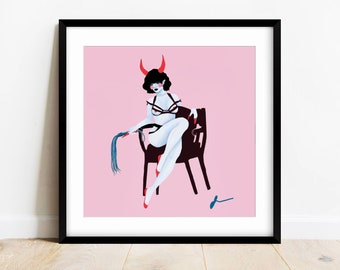 Pink Dominatrix feminist pro sex work giclee print, sex positive femdom art