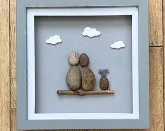 Couple pebble art - couple with their dog - pebble art - handmade gift - gift idea - gift for her - birthday gift - home deco - gift