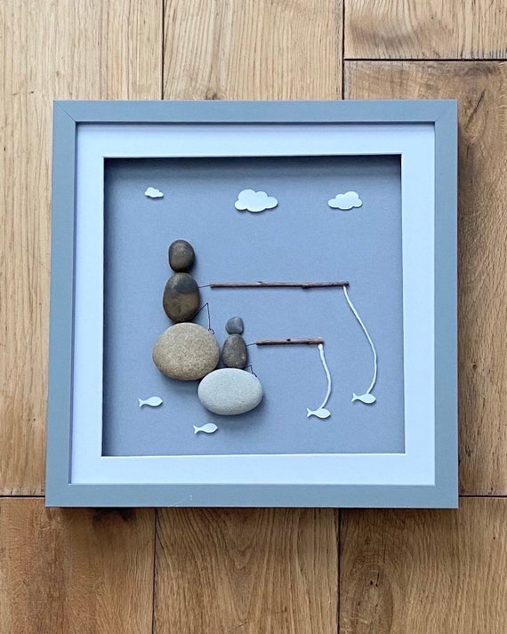 Enseigne Ardoise Peinte à La Main - Thème Pêche Papa Et Fils - Cadeau Fête Des Pères - 11,5x5 Pouces