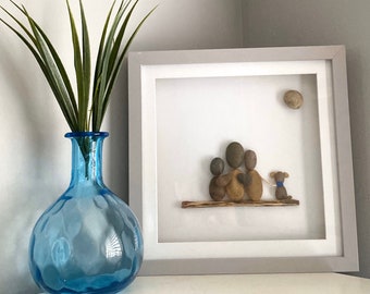 Family of three with their dog/dog gift/dog art/pebble art/pebble art gift/family gift/Christmas gift/handmade gift/personalised gift