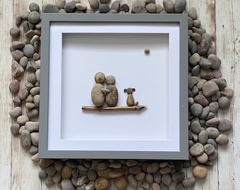 Just the three of us - couple with their dog - pebble art