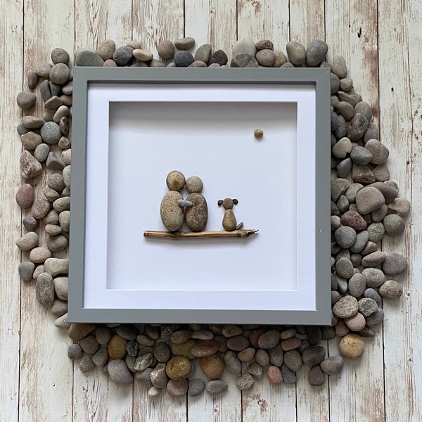 Just the three of us - couple with their dog - pebble art