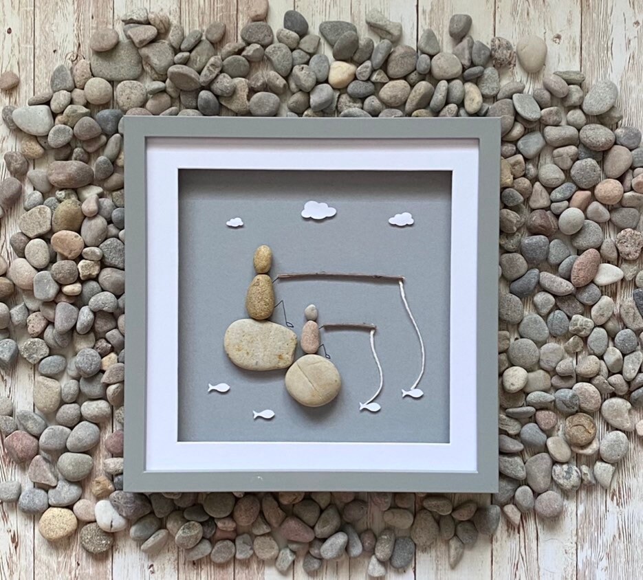 Enseigne Ardoise Peinte à La Main - Thème Pêche Papa Et Fils - Cadeau Fête Des Pères - 11,5x5 Pouces