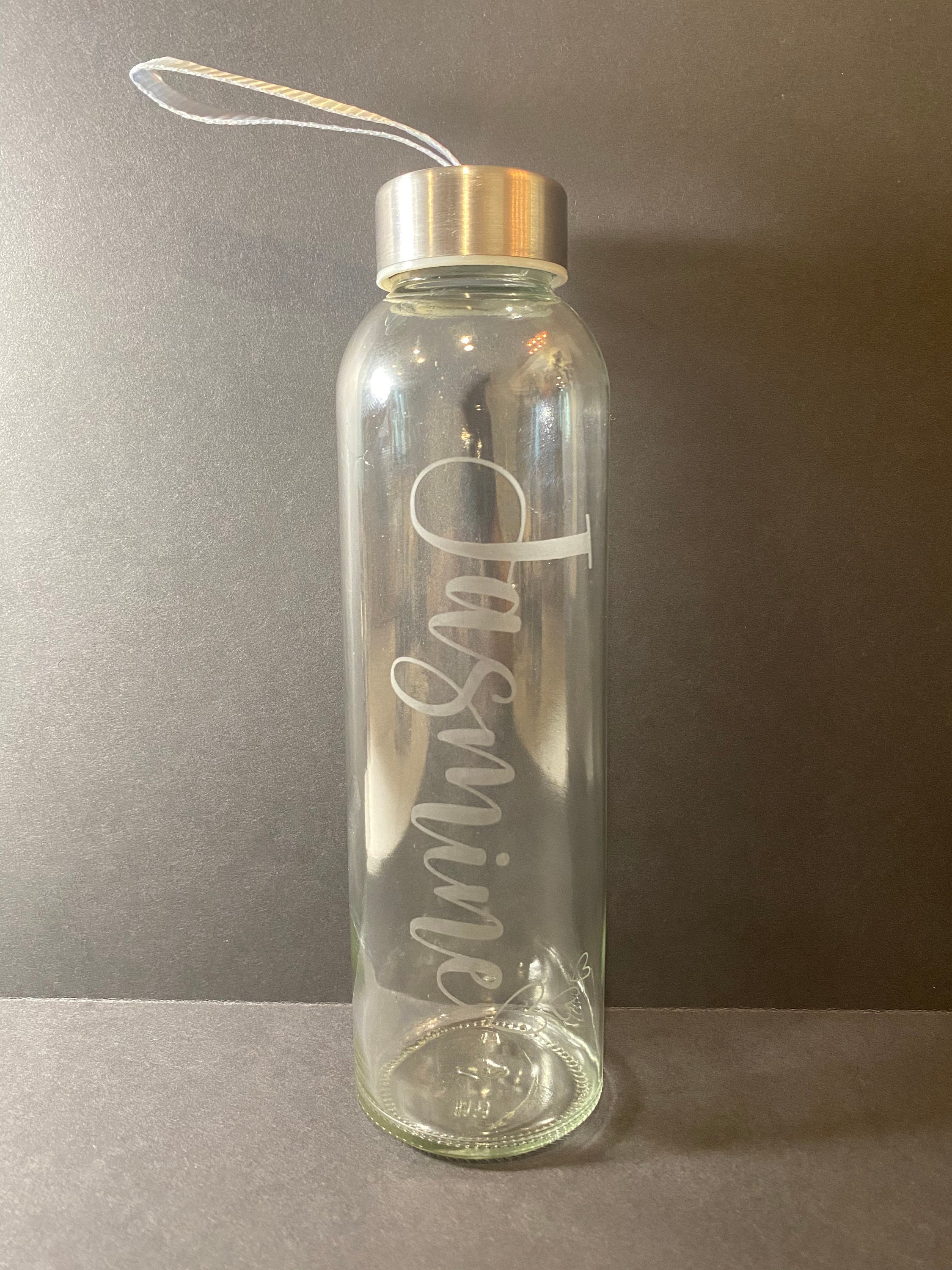 Custom Etched 16 Oz Glass Water Bottle/personalized/juice Bottle/bpa  Free/eco Friendly/reusable/ Bridal Party/protective Sleeve 