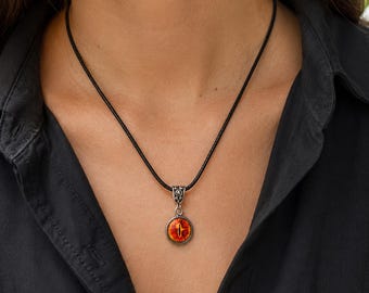 Evil Eye Black Cord Cabochon Necklace with Baile - Adjustable Length