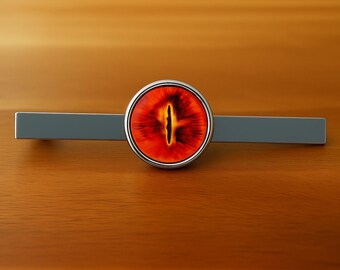 Evil Eye Tie Clip Bar - 16mm Glass Lens  - Sauron - Rhodium Plated