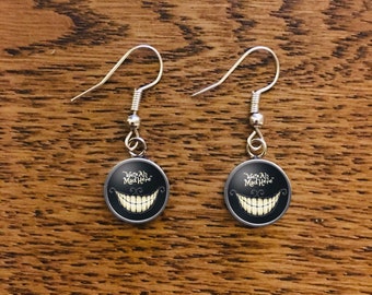 Cheshire Cat Earrings: Alice in Wonderland Silver Plated Hooks (10mm)