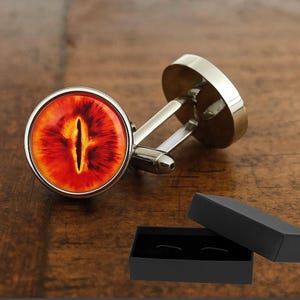 Evil Eye Cufflinks - 16mm Quality Rhodium Plate - Glass Cabochon Lens - Mens Gift