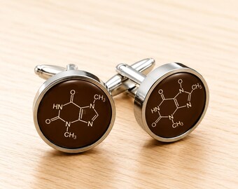 Chocolate Molecule Cufflinks: Rhodium Plate, Glass Lens 16mm