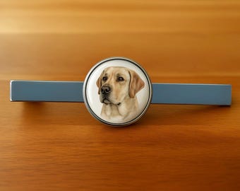 Labrador Dog Tie Clip: 3D Glass Cabochon, Rhodium Plated