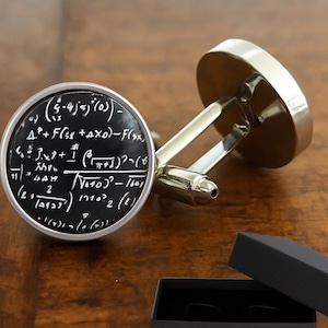 Mathematik Math Manschettenknöpfe - mathematische Formel - 16mm Rhodium Platte 16mm Glas Cabochon Linse - Formel Lehrer Geschenk Vatertag UK Hochzeit