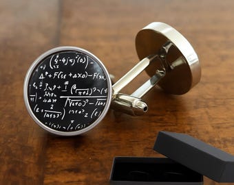Math Equation Cufflinks - Rhodium Plate, Teacher Gift