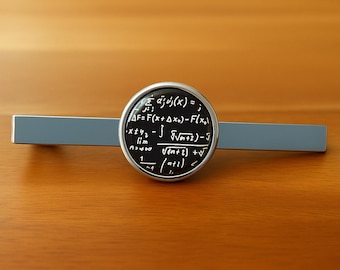 Maths Math Tie Clip - Tie Clip Bar- 3D Glass Cabochon - Mathematical Equation Symbols - Gift