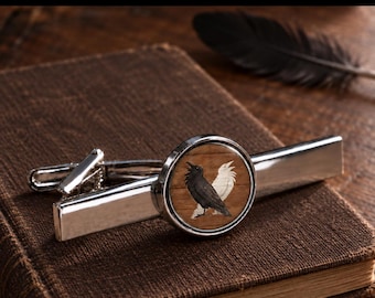 Pince à cravate Viking Ravens - Lentille en verre 16 mm - Plaqué rhodium