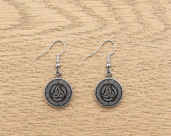 Celtic Dangle Triskelion Earrings - Small 10mm 0.4" Drop - Boxed - Silver Plated Hooks
