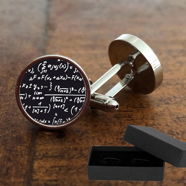 Maths Math Cufflinks - Free Box - Mathematical Equation - Symbols Formula Teachers Gift Fathers Day UK Wedding Birthday Office