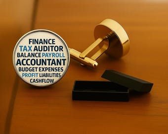 Accountants Cufflinks: Rhodium Plated, 16mm Glass Lens