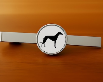 Greyhound Tie Clip Bar - 16mm Glass Lens  -  Rhodium Plated