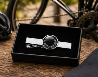 Cyclist Bike Tie Clip -16mm  Rhodium Plate Glass Cabochon
