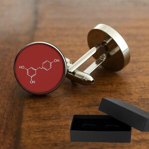 Red Wine Molecule Cufflinks: Rhodium Plate, Glass Cabochon