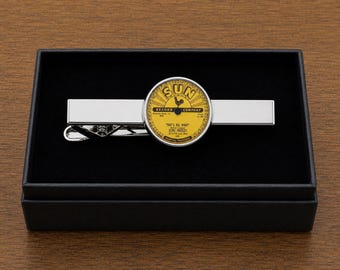Elvis Sun Records Tie Clip: 3D Glass Cabochon, Rhodium Plated