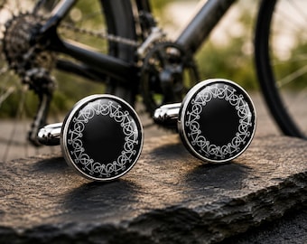 Cyclist Bike Cufflinks -16mm  Rhodium Plate Glass Cabochon