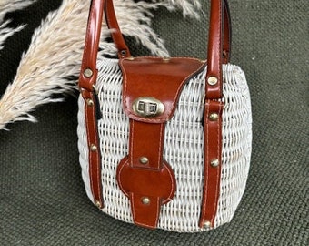 Vintage '60s Wicker & Leather purse