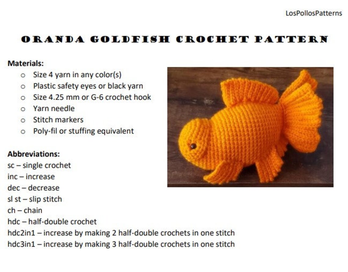 Oranda Goldfish Crochet Pattern PDF - Etsy