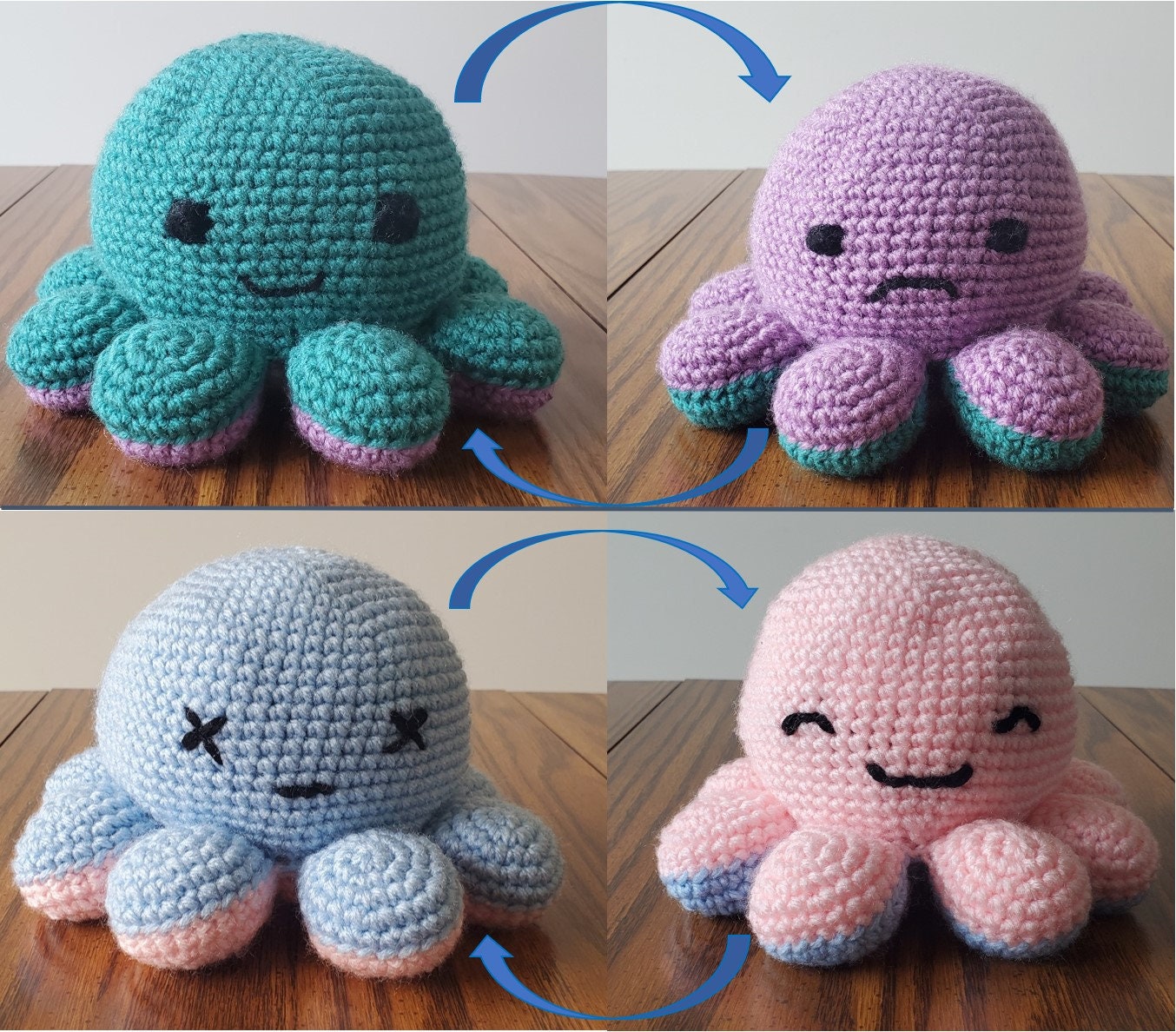 Crochet PATTERNS: the Mini Kawaii Octopus Family english/french 