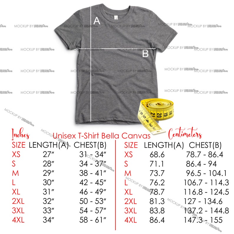 unisex tshirt size chart