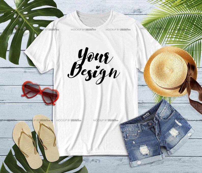 Download Gildan 5000 White T-Shirt Mockup Flat Lay Summer Mock Up | Etsy