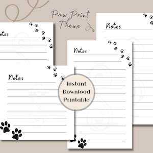 Instant Download | Printable | Notepad | Digital File | Paw Print | Pets | Stationary