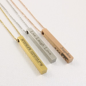 Custom Engraved Vertical Bar Necklace - Dates Coordinates Roman Numerals - Personalized Christmas Gift