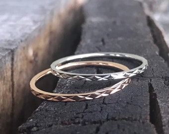 Rose Gold Diamond Cut Ring - Stacking Ring - Dainty Stacking Stainless Steel Ring - Thin Dainty Rings - Gift for Wife - Mothers Day Gift