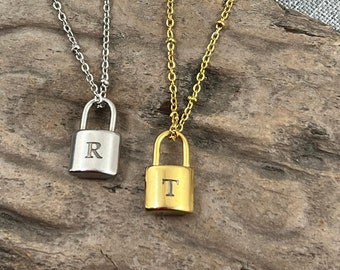Custom Padlock Necklace - 14K Gold Lock Necklace - Christmas Gift - Minimalist Boho Necklaces - Stainless Steel - Engraved Padlock Pendant