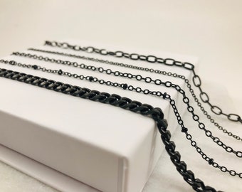 Chunky Black Necklace Chain - Custom Length - Custom Necklace Chain in Black - Cable Chain - Black Satellite Chain - Chunky Black Chain