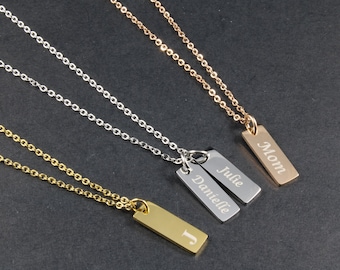 Personalized Vertical Bar Necklace - 3 Colors - Engraved Bar Necklace - Initials, Coordinates, Dates or Names - Mothers Day Gift