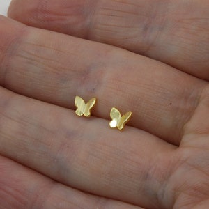 Gold Butterfly Stud Earrings - Gold Plated 925 Sterling Silver Earrings - Tiny Studs - Piercing Studs - Dainty Butterfly Earrings