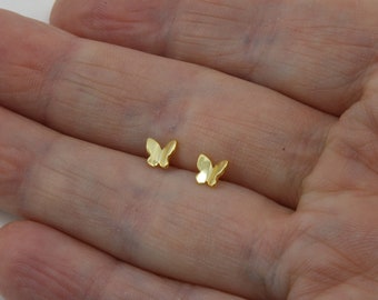 Gold Butterfly Stud Earrings - Gold Plated 925 Sterling Silver Earrings - Tiny Studs - Piercing Studs - Dainty Butterfly Earrings